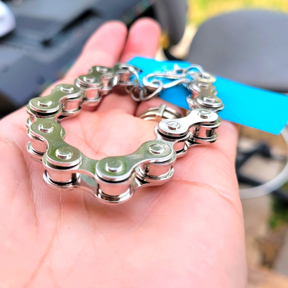 BRACELET UNISEX Very reflective chain link bicycle / chain saw link silver